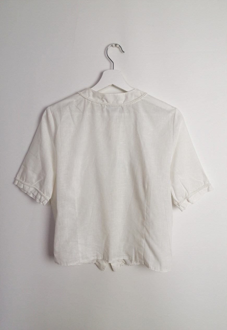 Sheer White Blouse Pearl Buttons