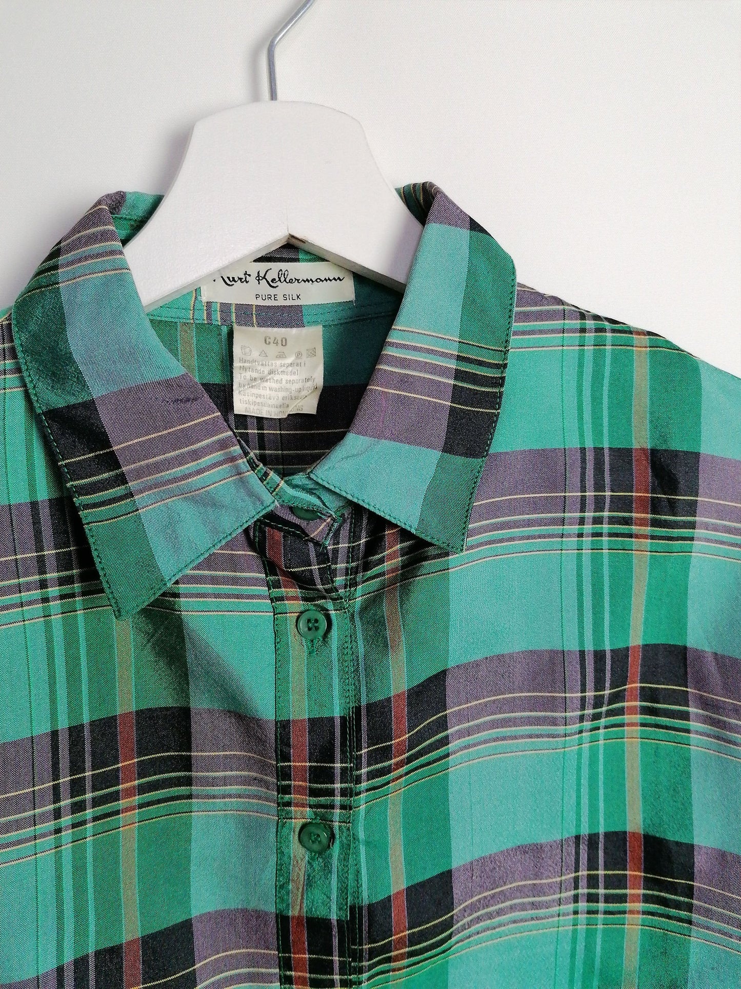 KURT KELLERMANN Plaid Pattern Silk Blouse