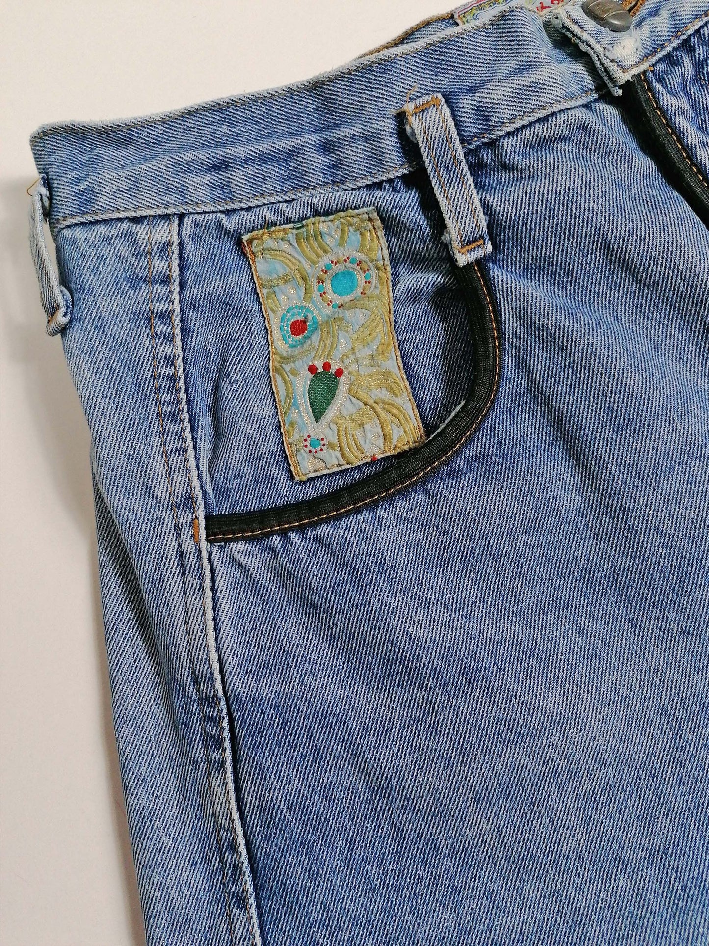 80's JACK & SONS High Waist Embroidery Patch Baggy Jeans - M-L (32")
