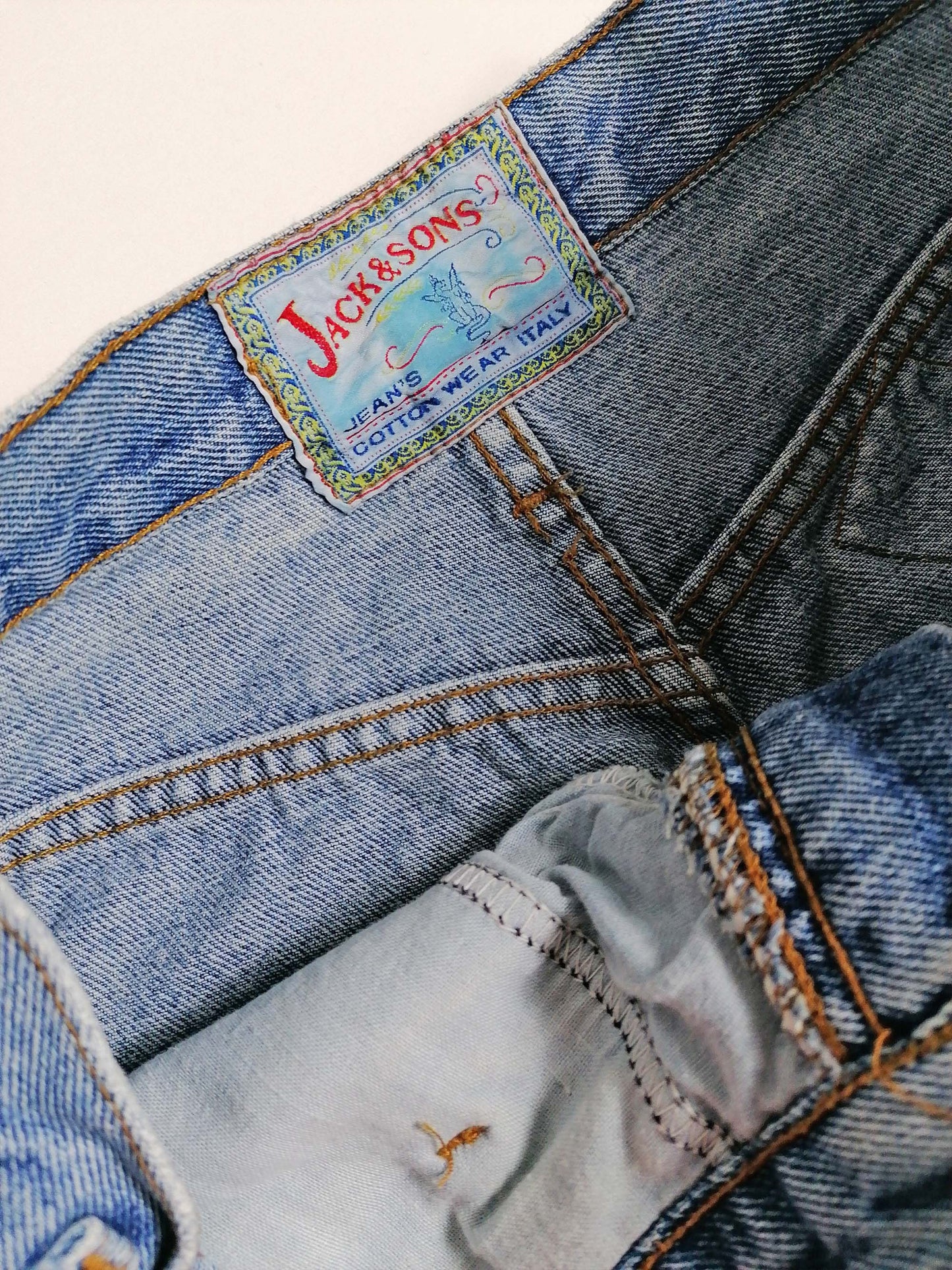80's JACK & SONS High Waist Embroidery Patch Baggy Jeans - M-L (32")