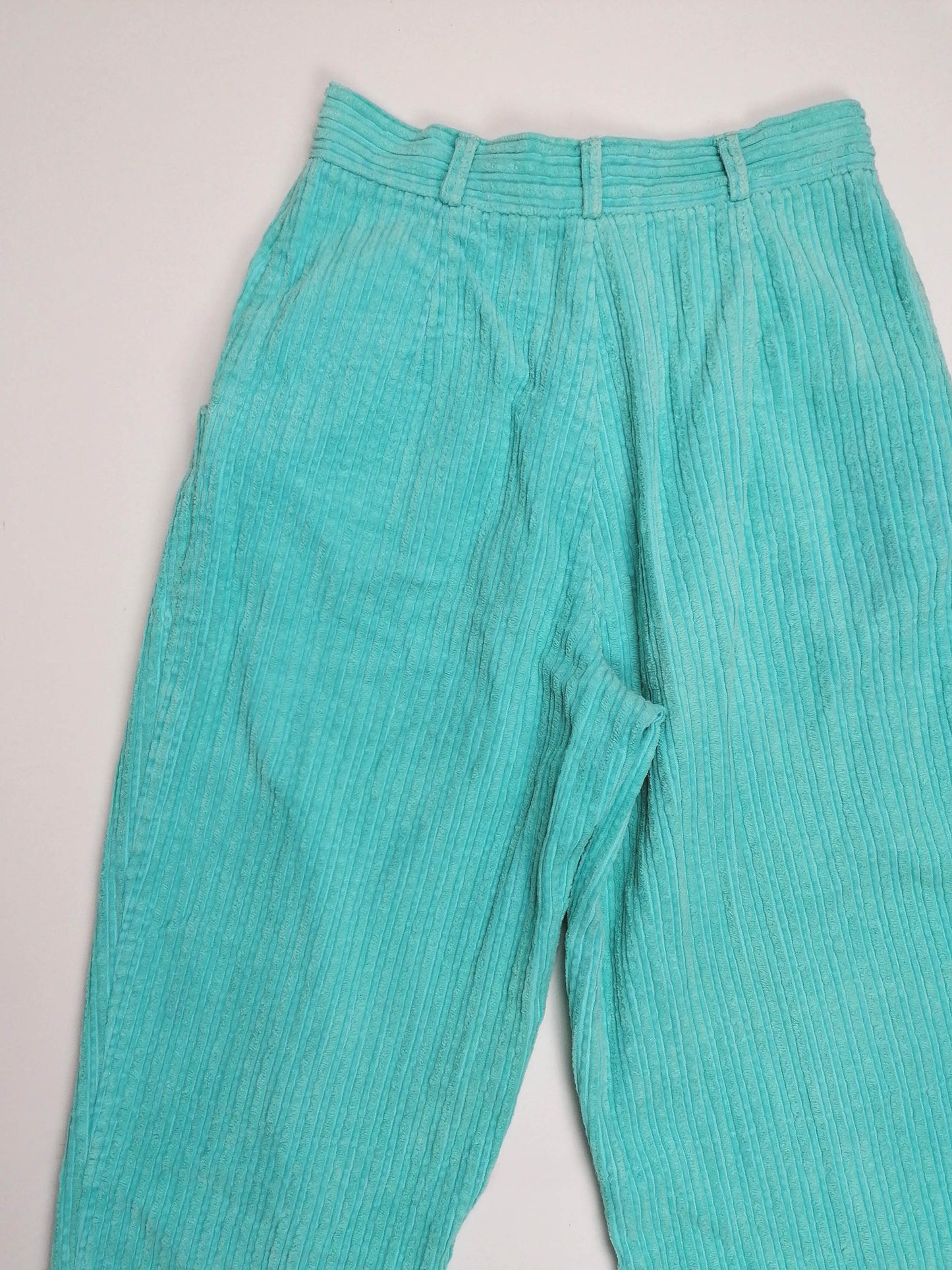 Vintage 80's High Waist Corduroy Velvet Baggy Jeans Aqua Turquoise - size XS-S (25")