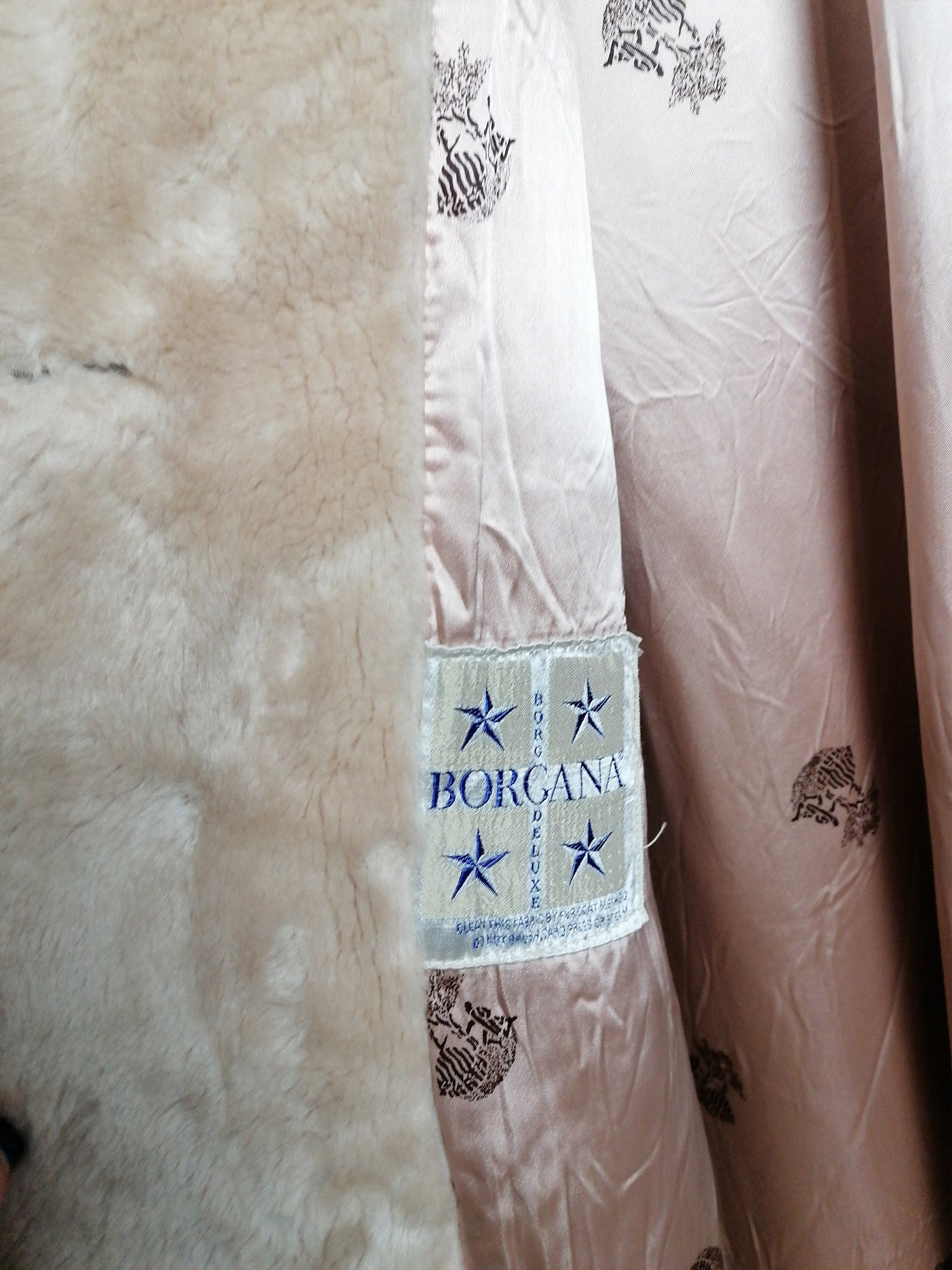 Vintage 80's BORGANA Faux Fur Long Coat Plush Beige Nude - size