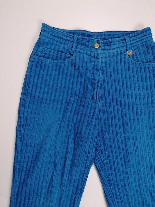 Vintage 80's High Waist Corduroy Velvet Jeans Blue - size XS-S