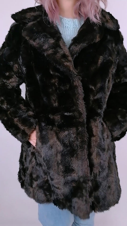 Vintage 80's 90's Faux Fur Coat Brown - size M
