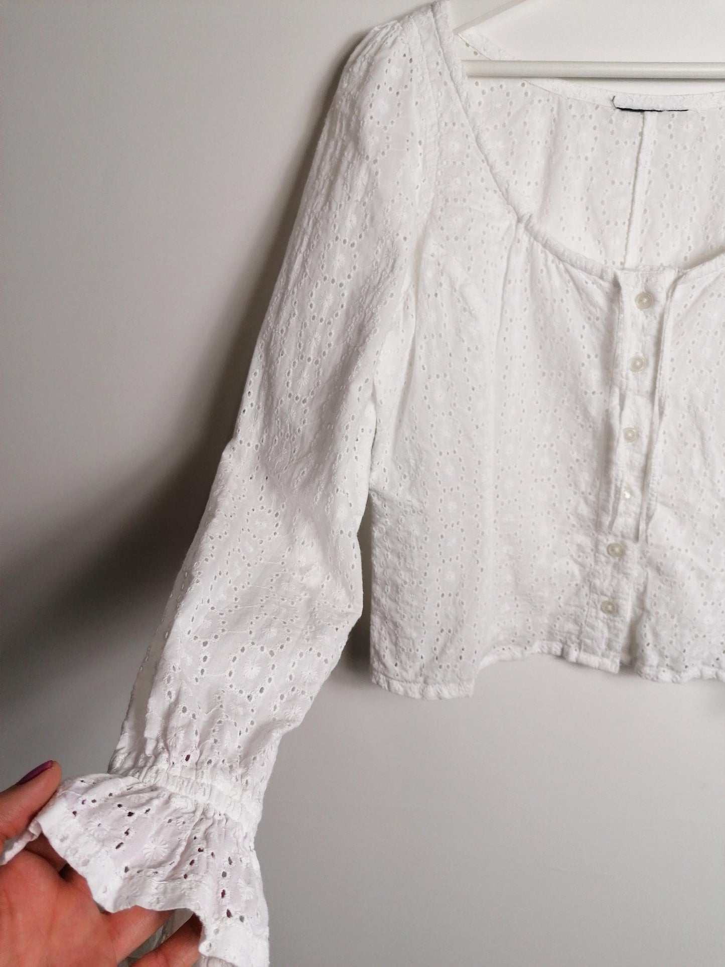 Cottagecore Blouse white cotton-lace ~ size M
