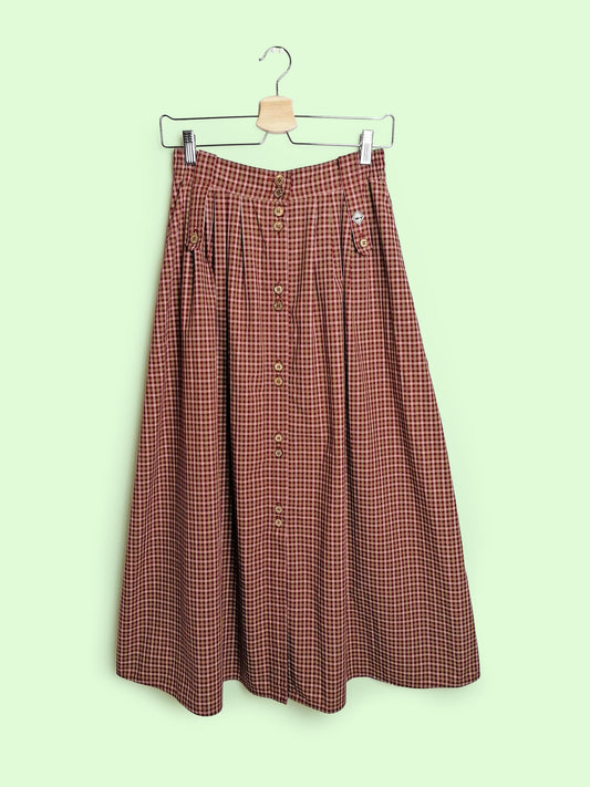 90's BEEQ High Waist Prairie Skirt Gingham Print - size S-M