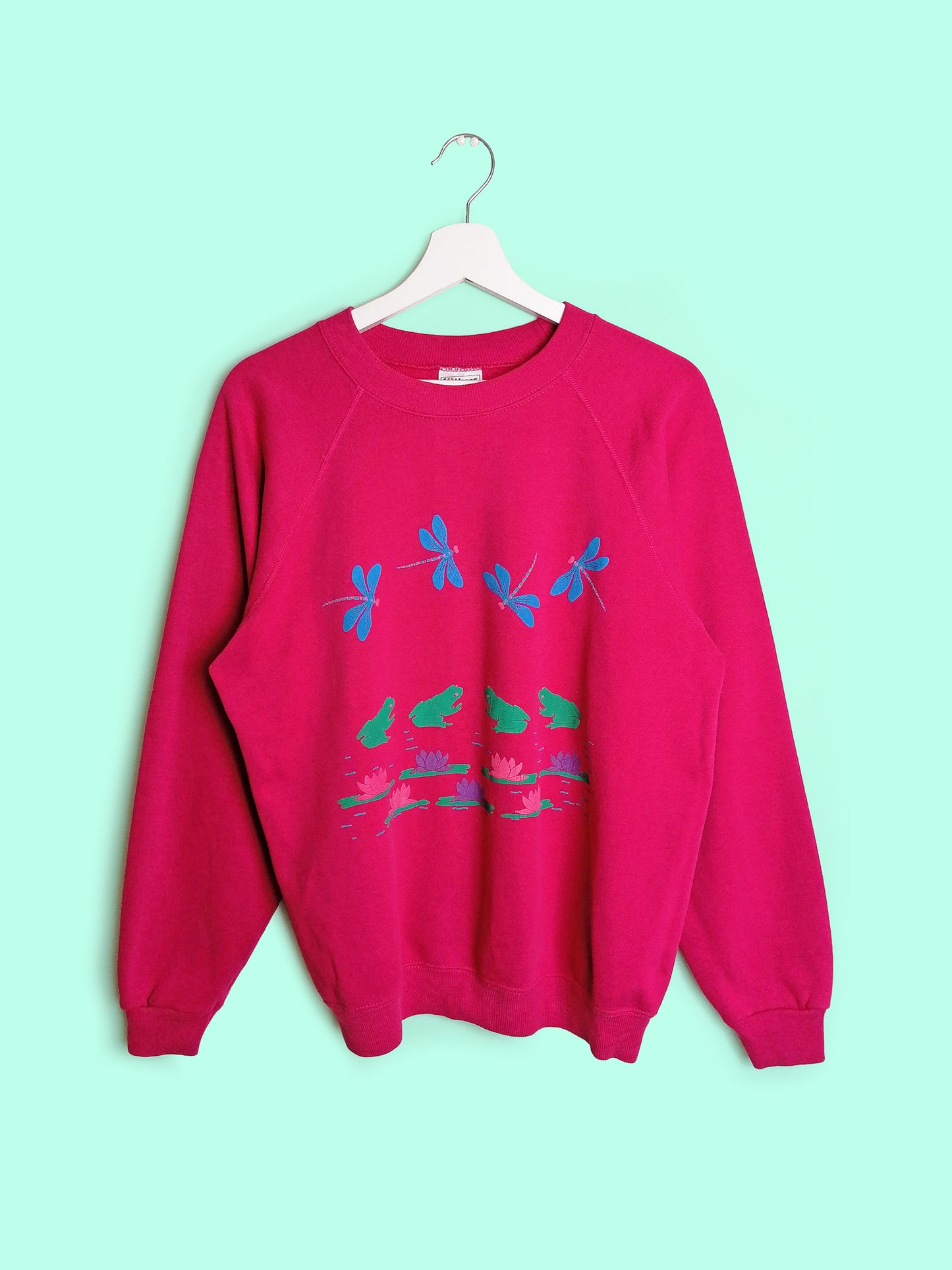 80's 90's HANES Sweatshirt Puff Print Frogs - size M-L