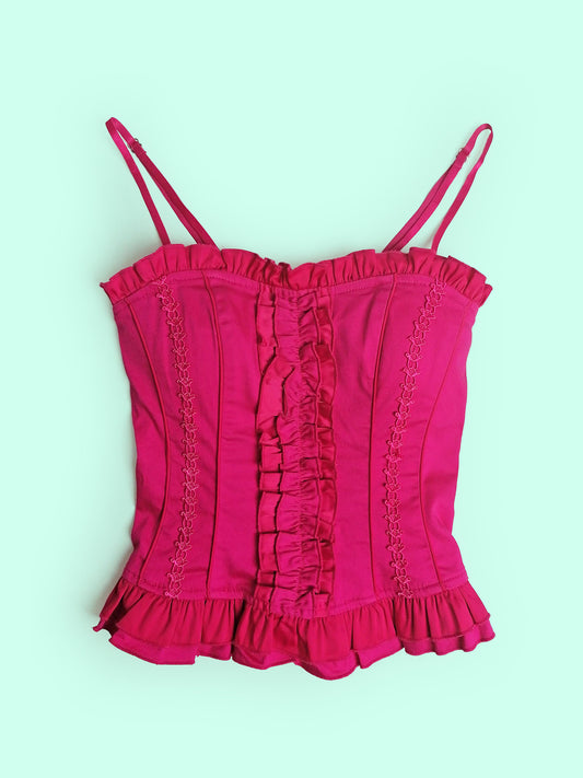 Y2K Corset Top Pink Stretch Cotton - size S