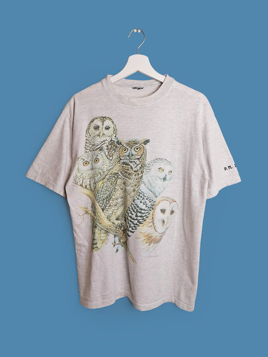 Vintage 90's BIOLCHINI Owls Print T-shirt - size M-L