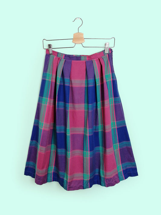 80's Plaid Skirt High Waist - size S-M