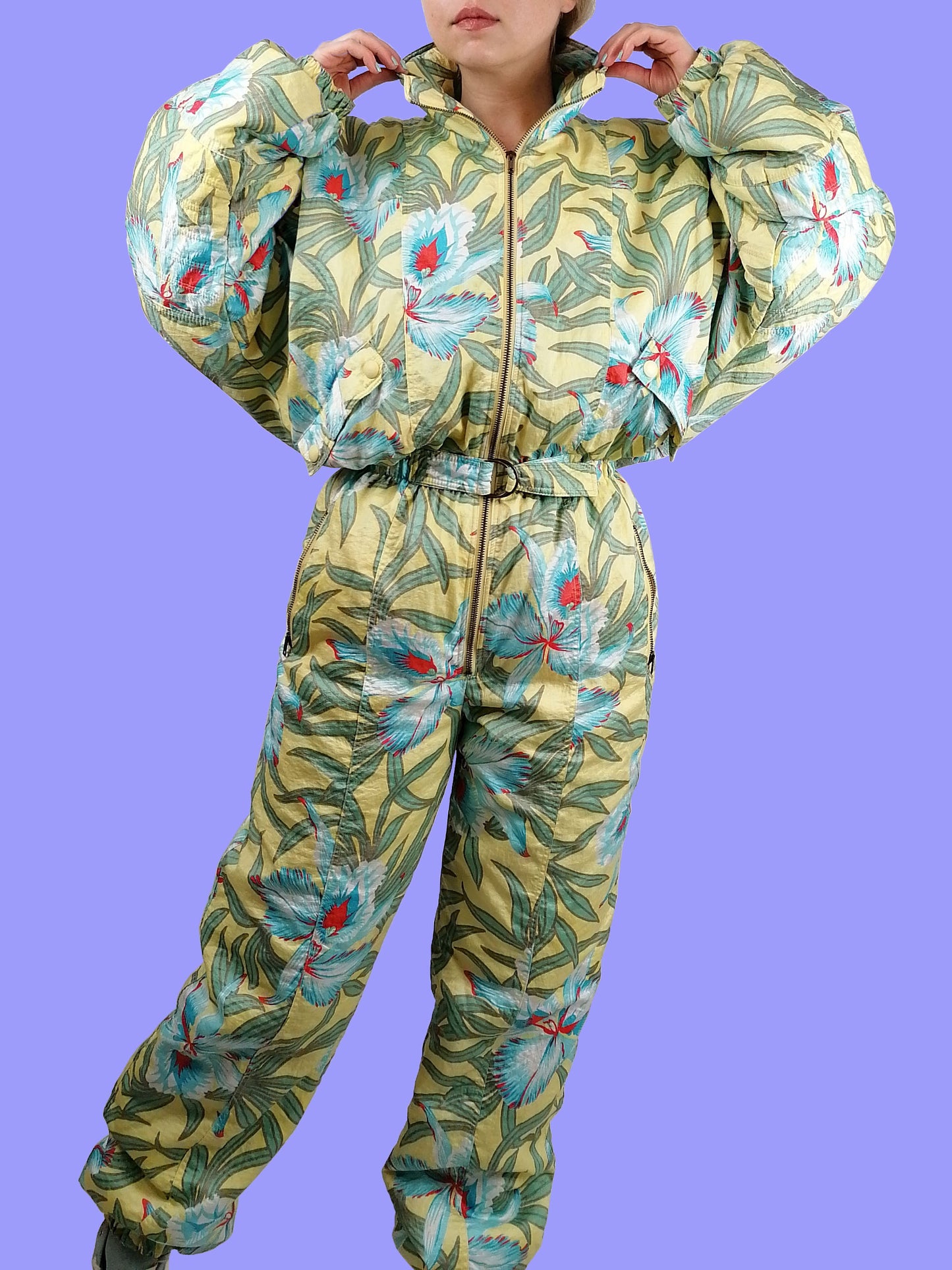 90's Ski Suit Crazy Print Tropical Flowers - size S-M