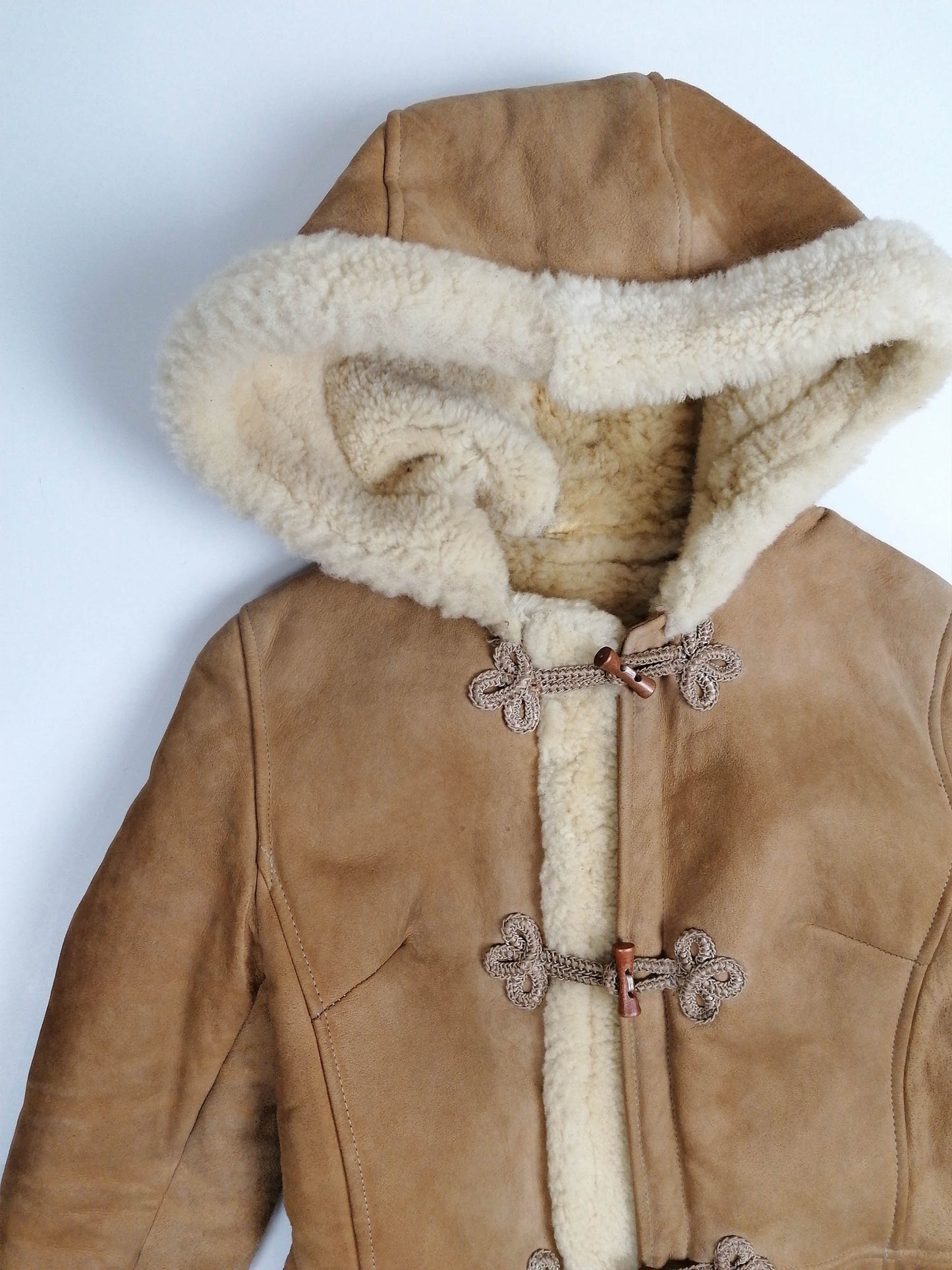 70's 80's Penny Lane Faux Shearling Coat Hooded - size XXS - XS