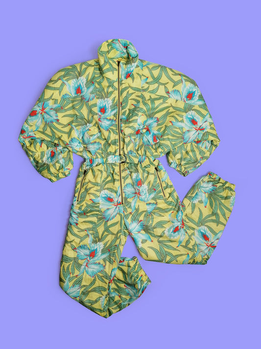 90's Ski Suit Crazy Print Tropical Flowers - size S-M