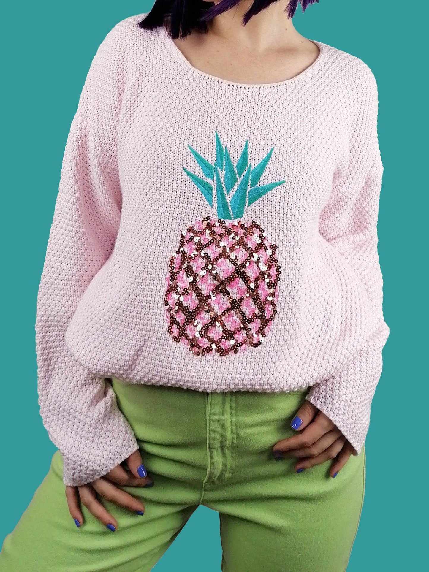 Pineapple Sequin Embroidery Sweater