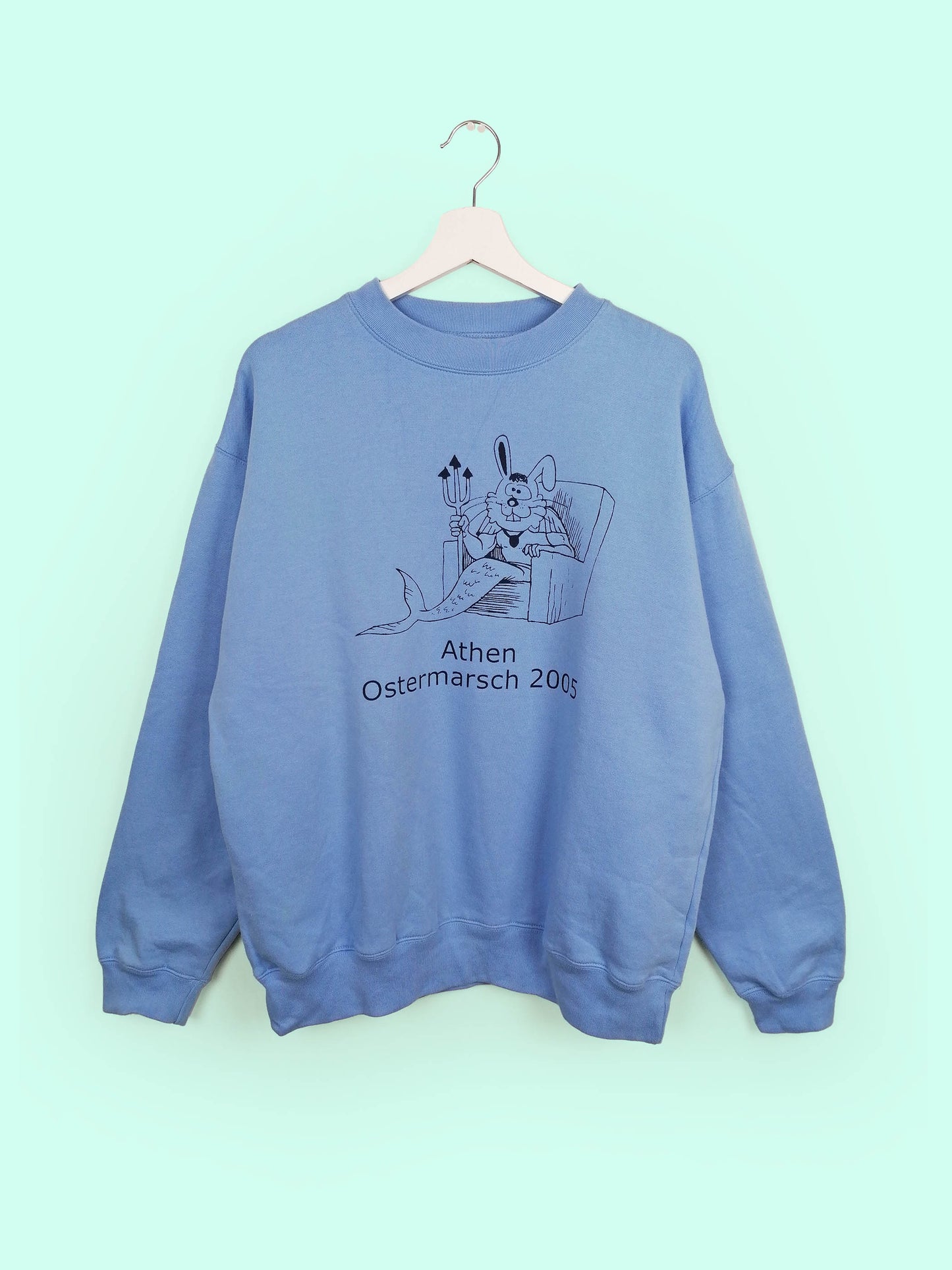 WHALE Retro Print Baby Blue Sweatshirt - size L