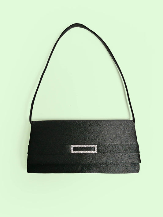 Y2K Small Black Satin Baguette Bag