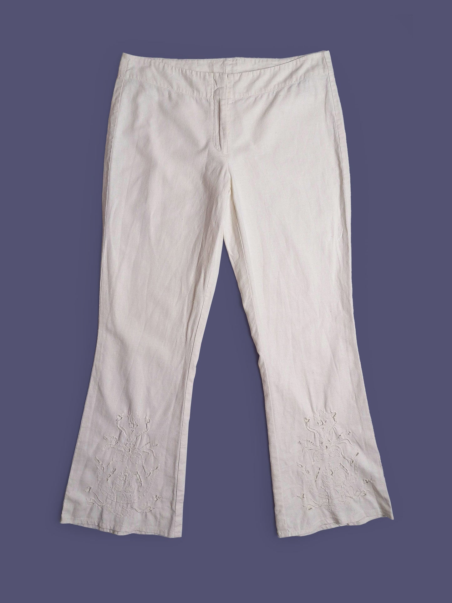 Linen White Pants Flared Leg - size L