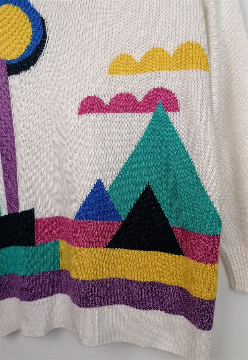 90's Graphic Abstract Print Sweater - size S-L