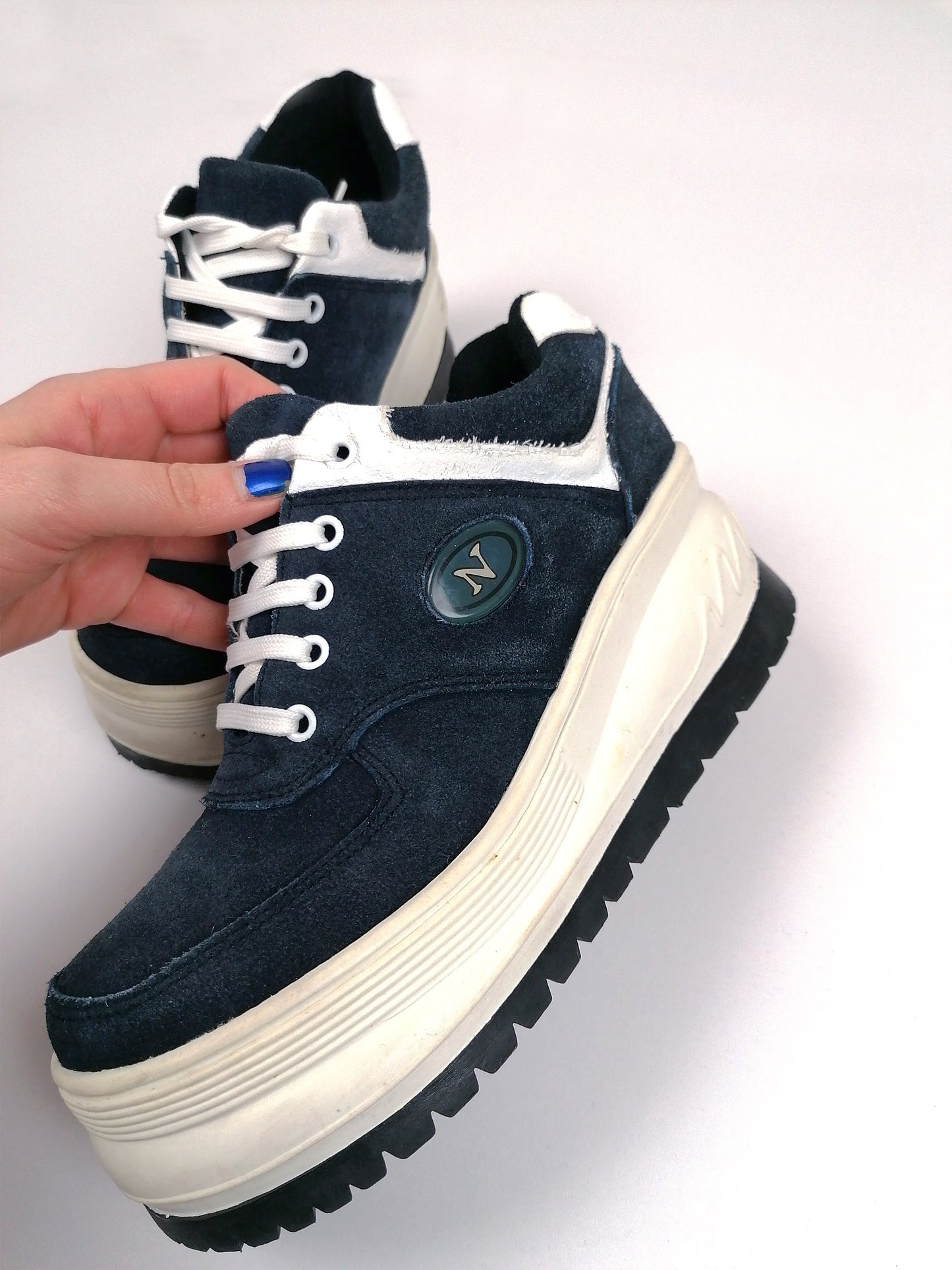 90's Y2K Chunky Platform Sneakers Suede Navy Blue - size EU 37