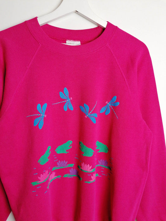 80's 90's HANES Sweatshirt Puff Print Frogs - size M-L
