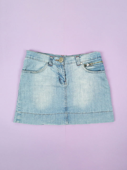 Y2K Denim mini-skirt lightwash faded blue - size S