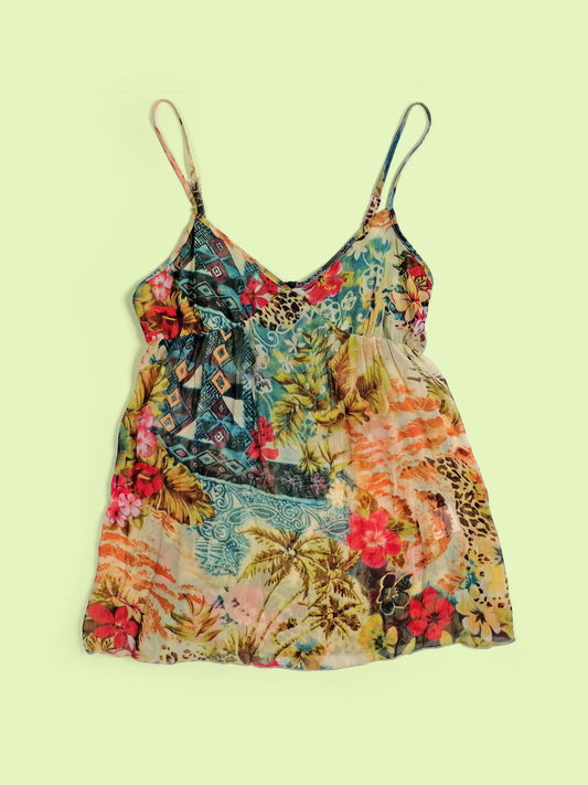Y2K Baby-doll Top Tropical Print - size S-M