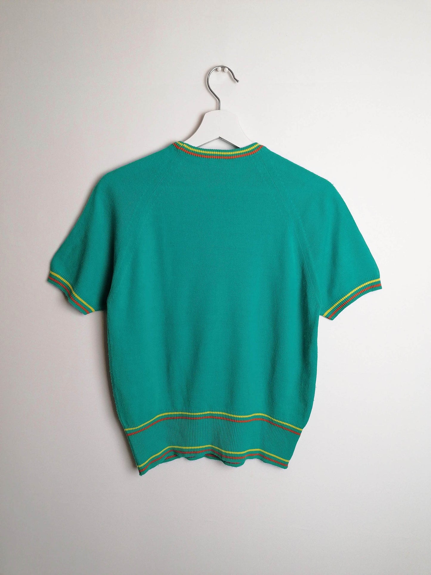 70's FILLEUR Soft Knit Top Retro Turquoise Green - size S-M