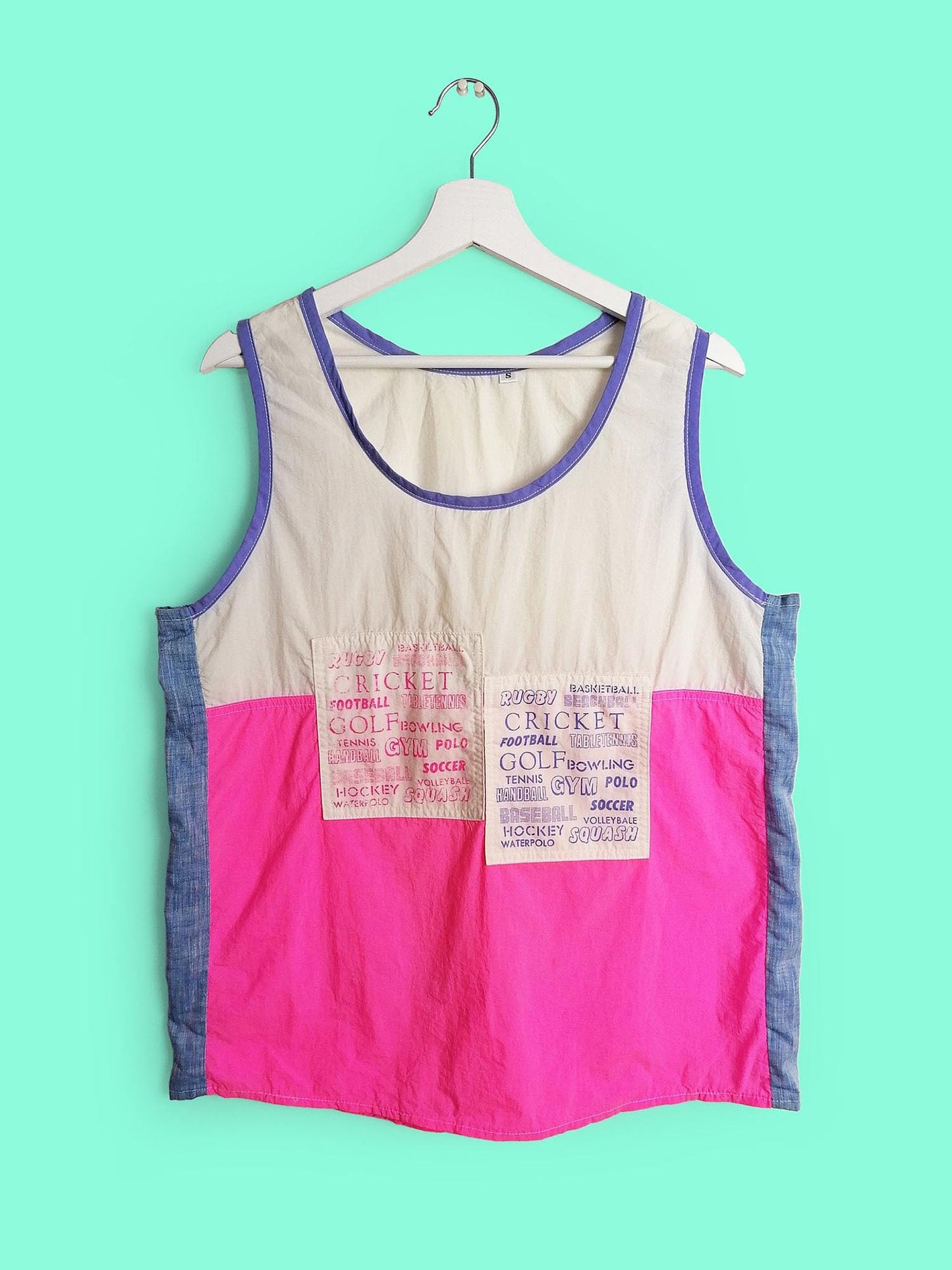 80's Vest Top Pink and White