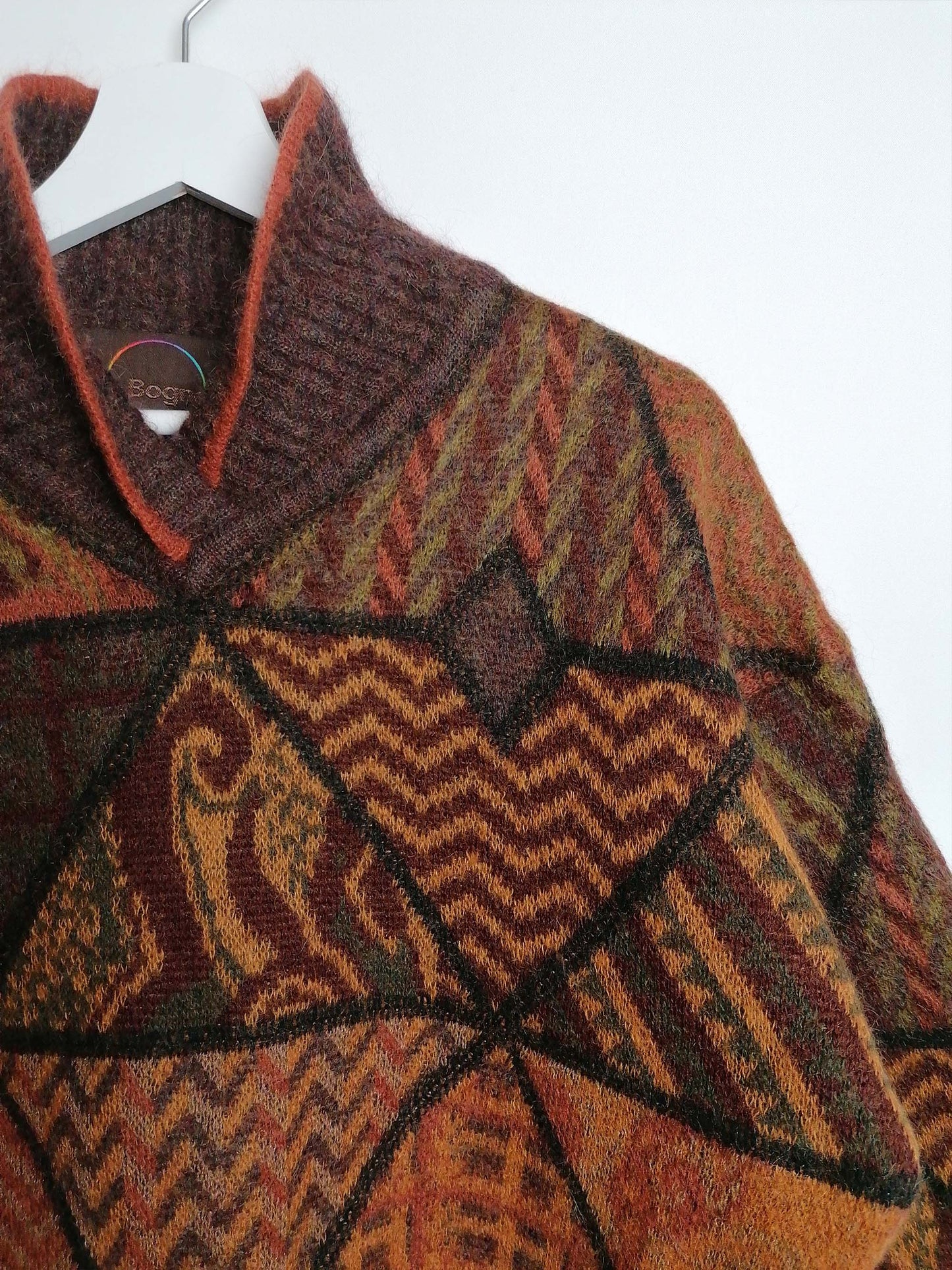 90's BOGNER Shrunken Wool Mohair Sweater Retro Pattern - size S-M
