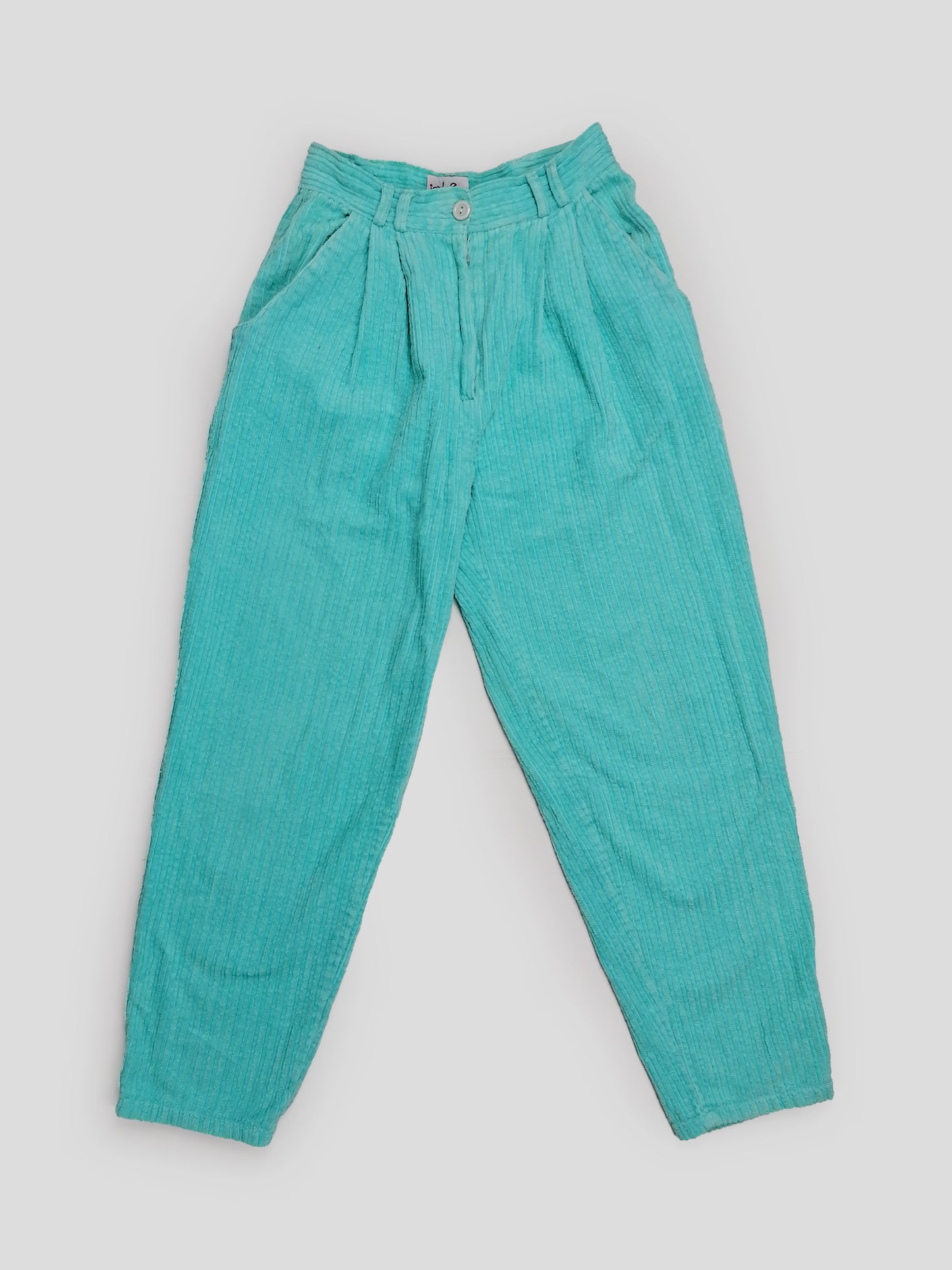 Vintage 80's High Waist Corduroy Velvet Baggy Jeans Aqua Turquoise - size XS-S (25")