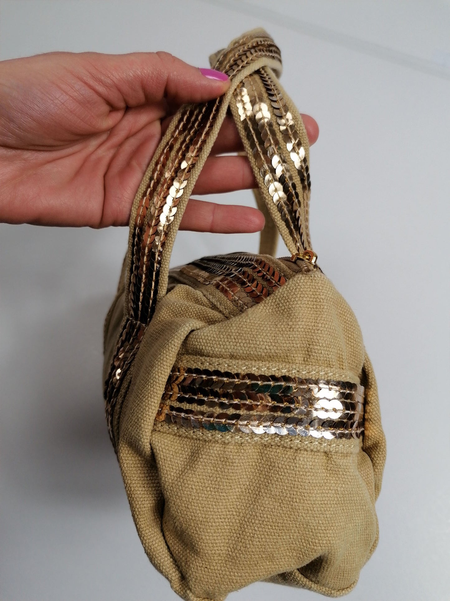 Y2K Small Canvas Bag Gold Sequins Boho Mini Bag