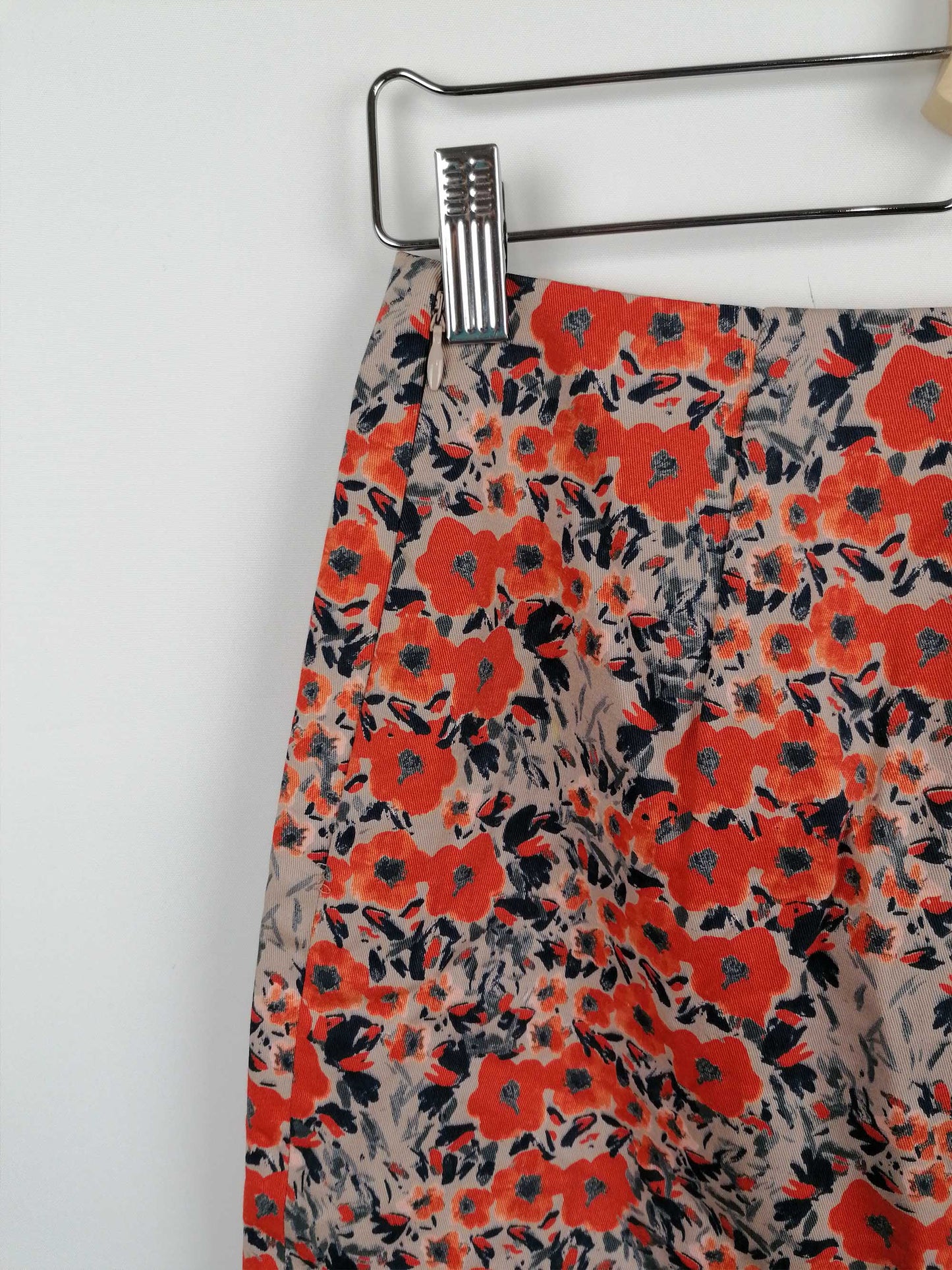 Y2K Mini Skirt Cotton Flowers Pattern Orange - size S