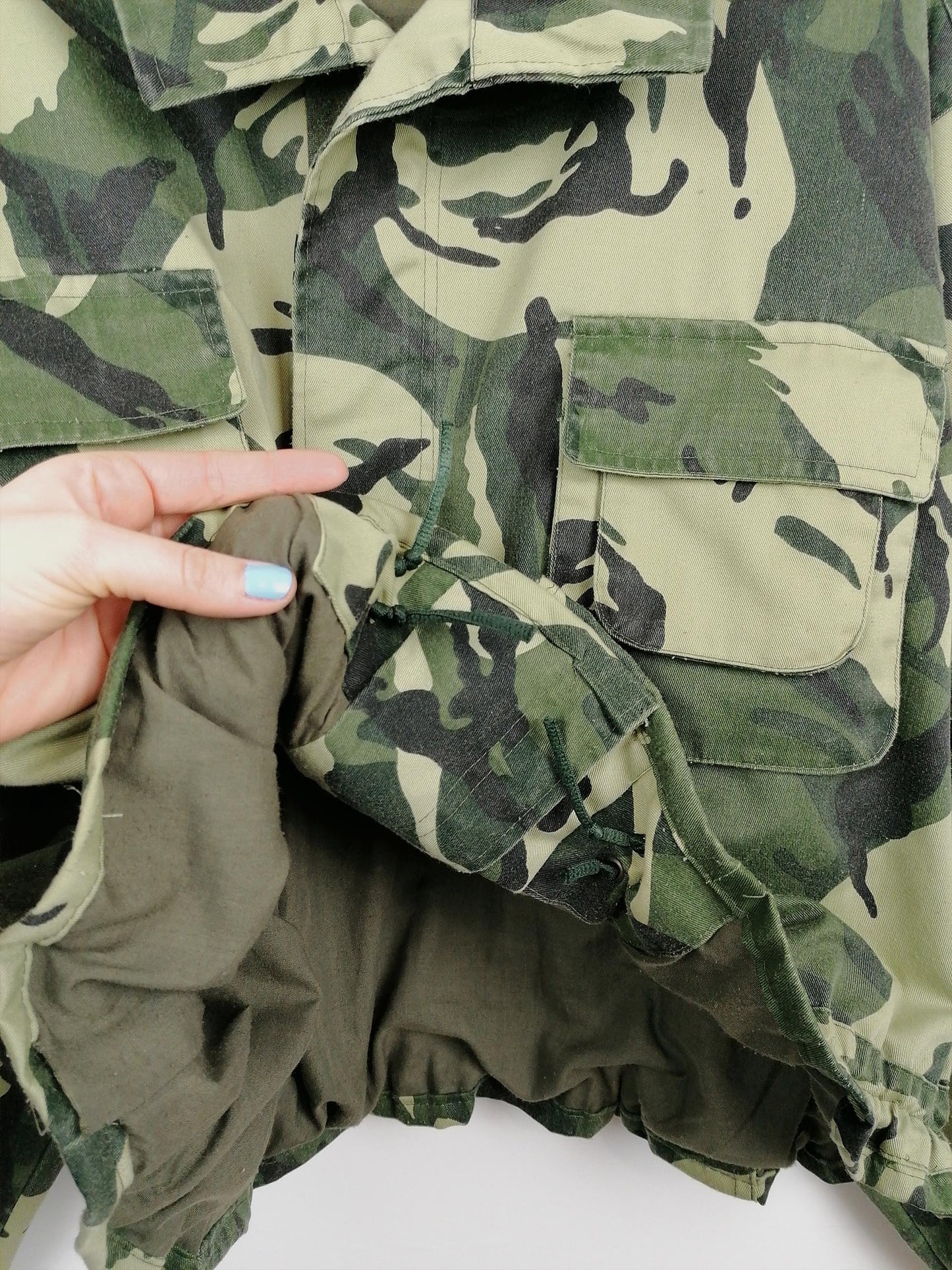 90's Camo Green Oversized Cropped Army Jacket - size XXL