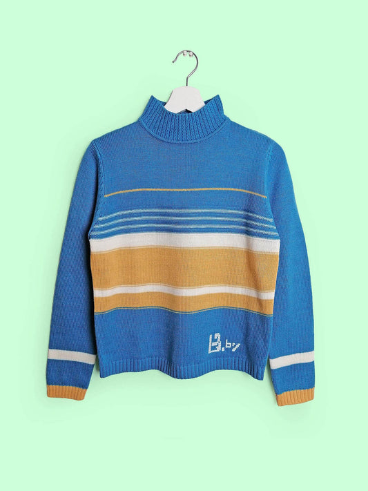 90's High Neck Striped Wool Knit Sweater