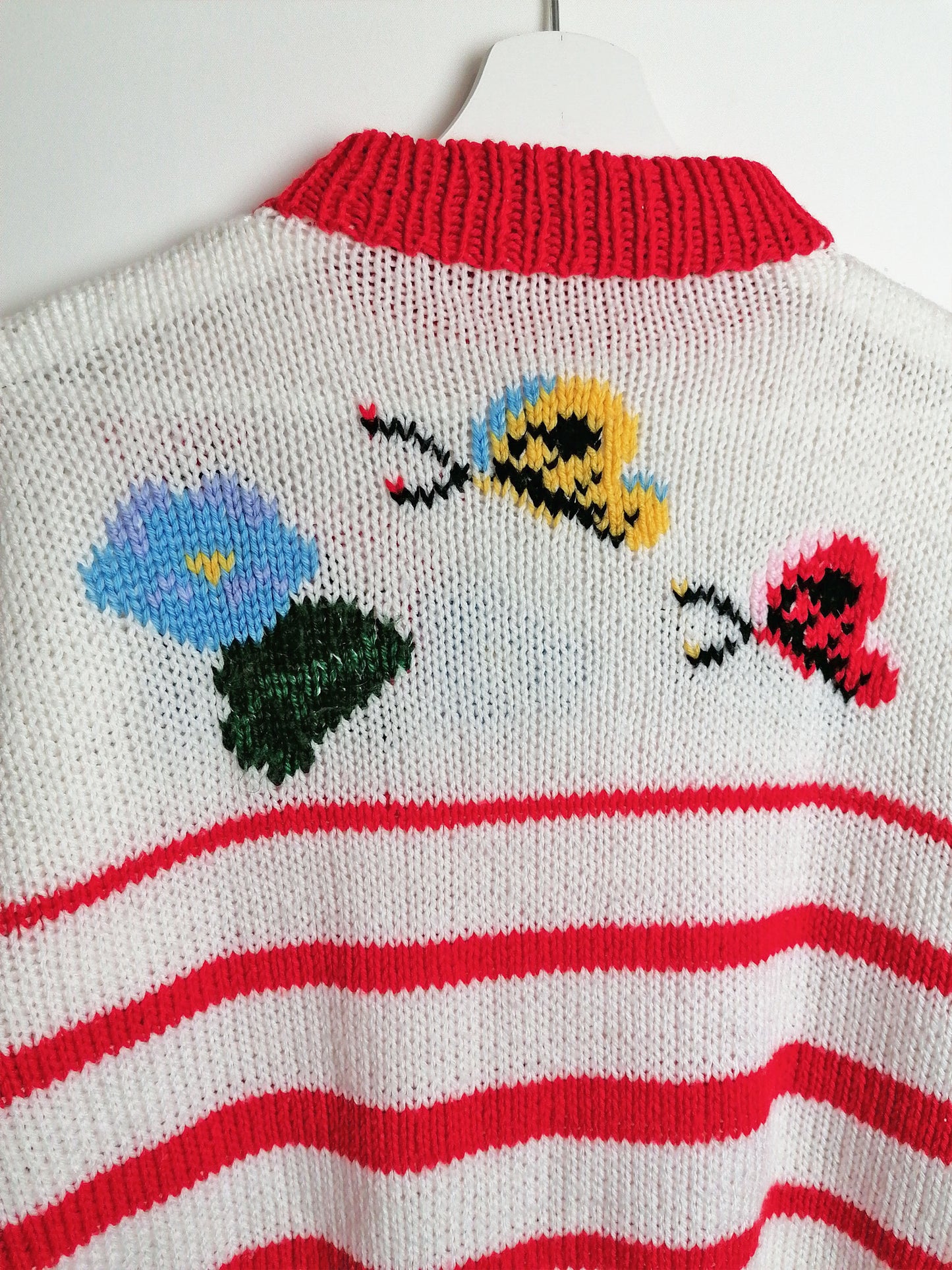 80's Handmade Knit Sweater Butterflies Flowers - size S-M