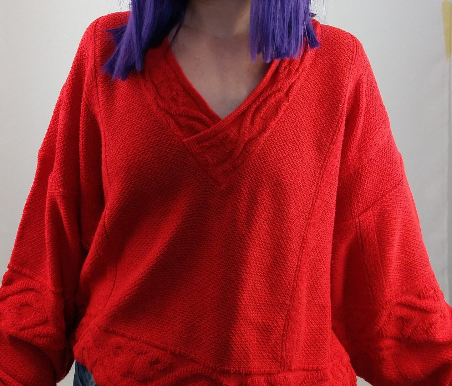 80's Retro V-neck Sweater Red