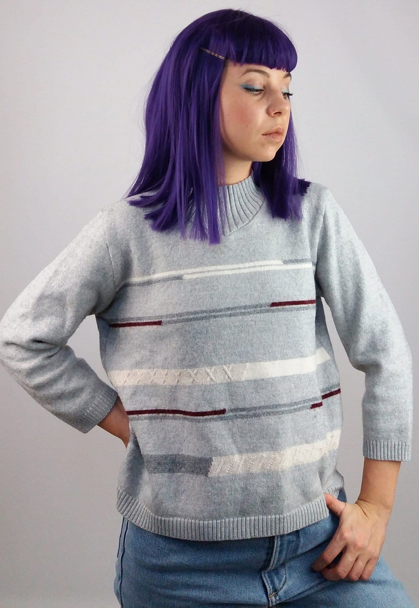 90's Retro Pattern Crop Sweater