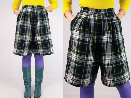 GERRY WEBER 80's High Waist Check Plaid Wool Culottes Shorts