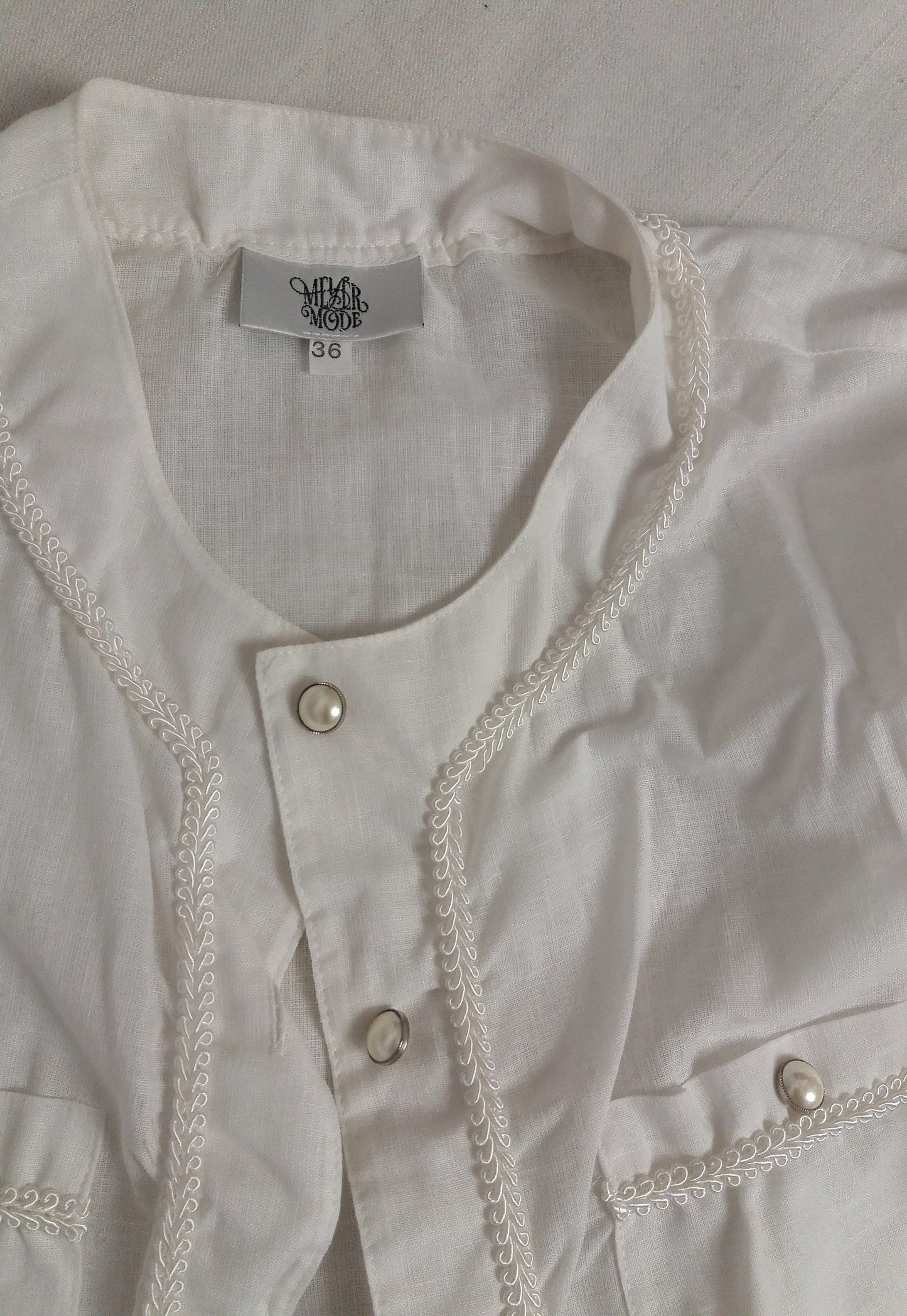 Sheer White Blouse Pearl Buttons
