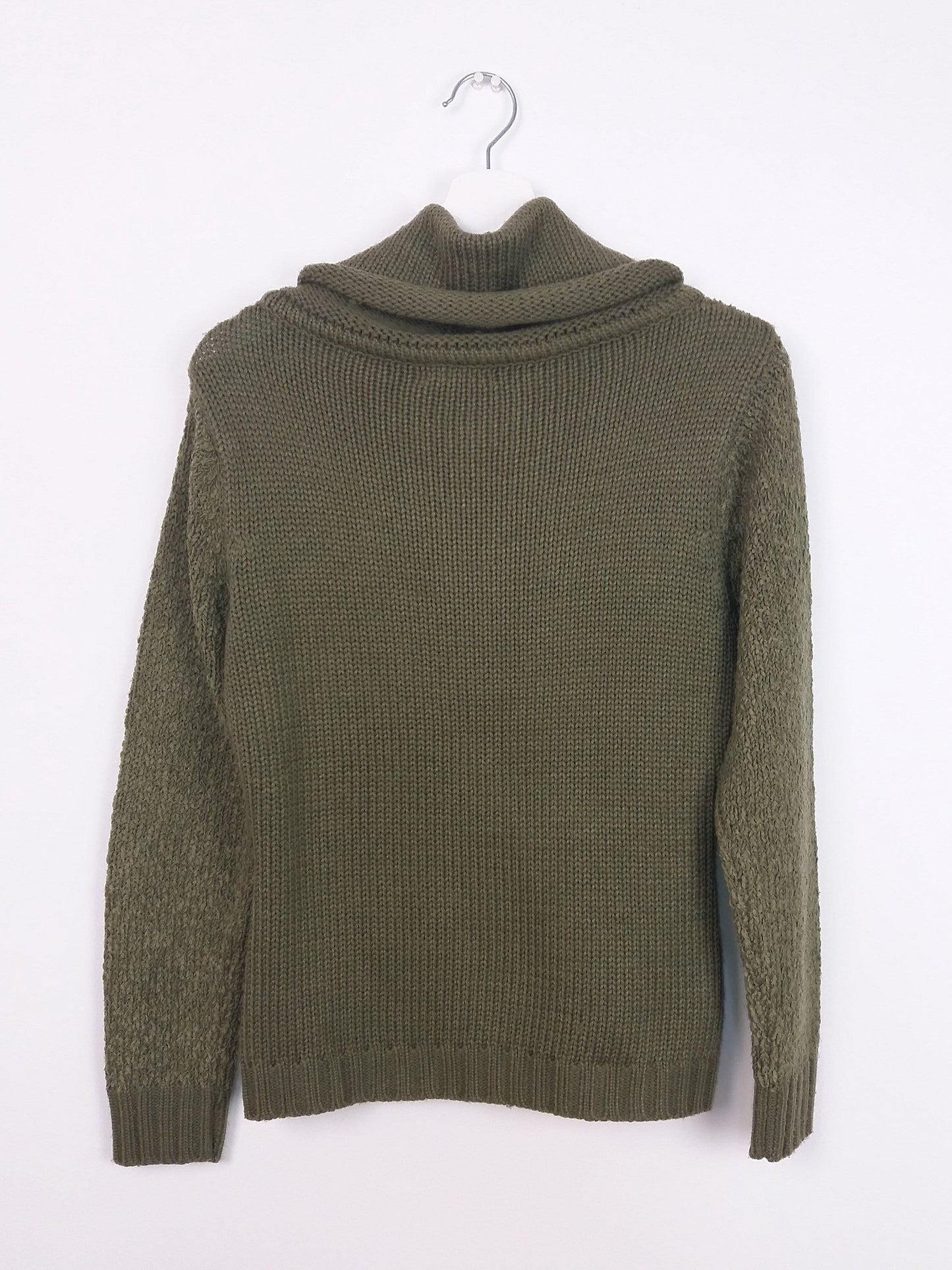 Cable Knit Large Cowl Neck Sweater Olive Green ~ size S-M