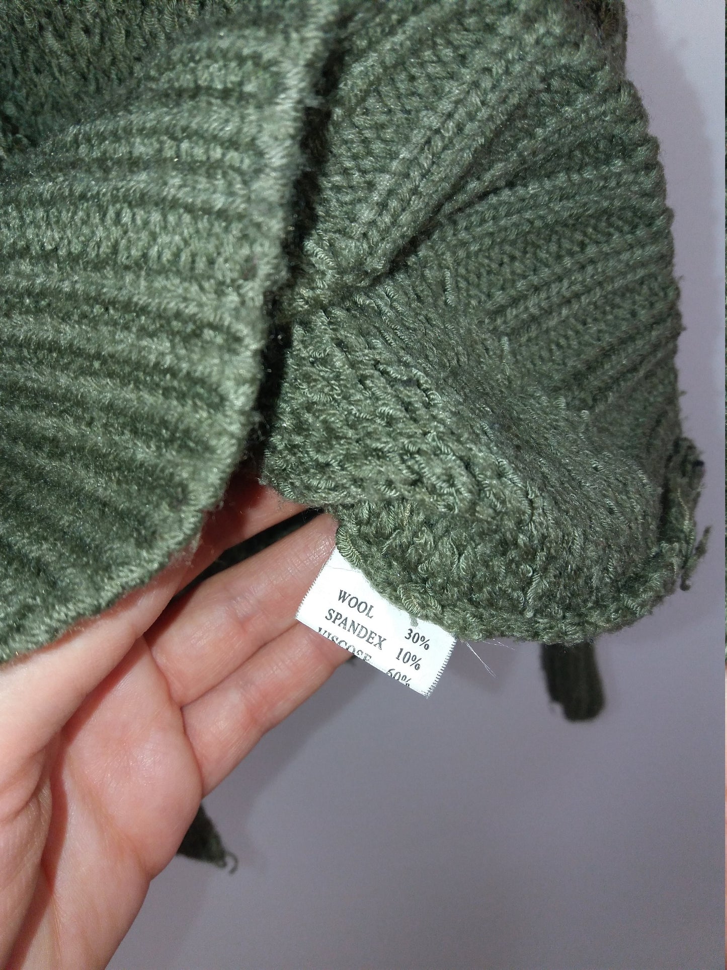 Cable Knit Large Cowl Neck Sweater Olive Green ~ size S-M