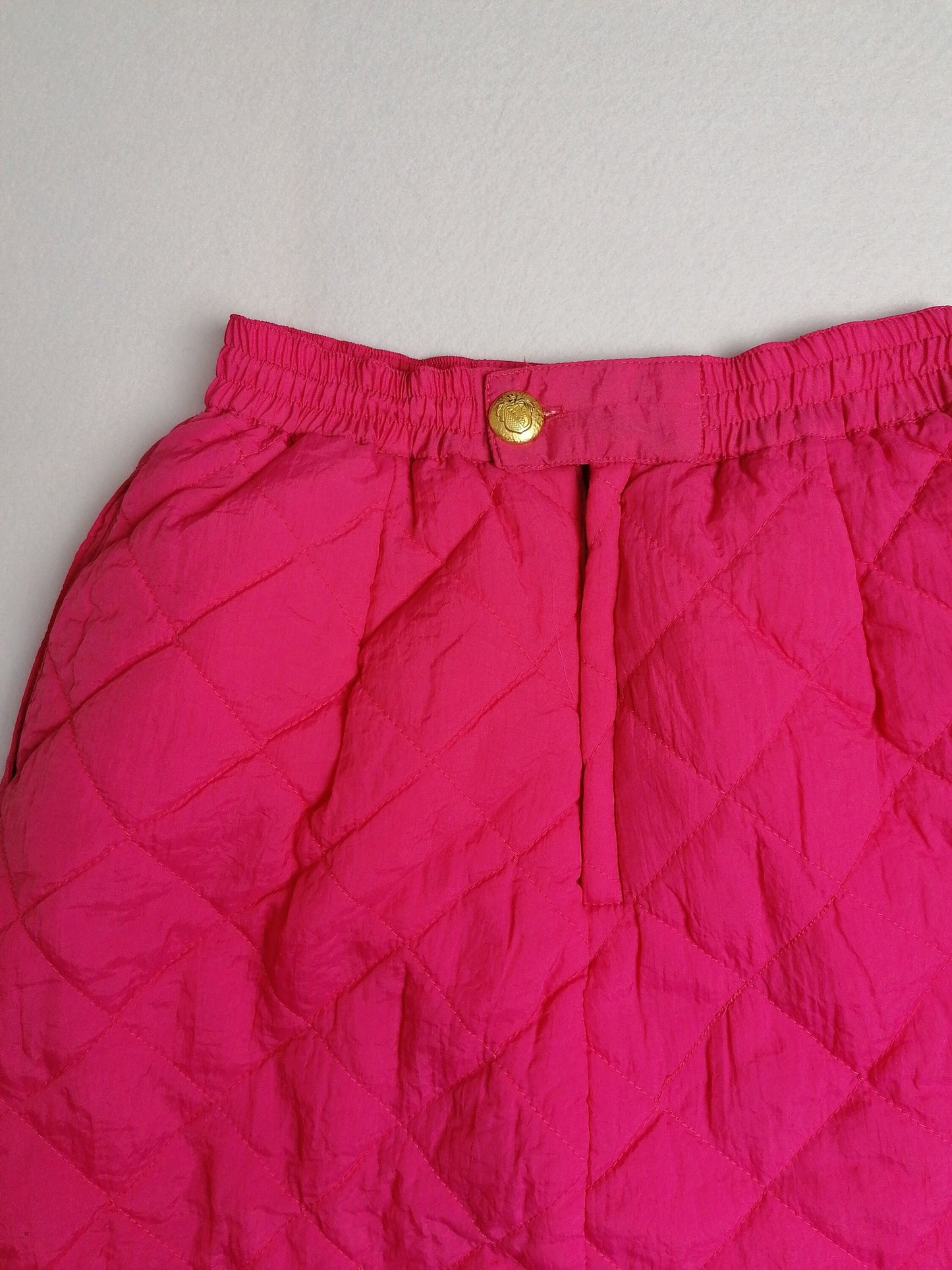 80's Quilted Skirt Nylon Padded High Waist in Pink ~ size S-M