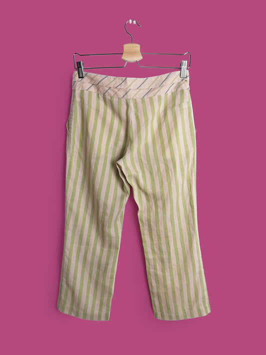 Y2K MANGO Striped 3/4 Flared Linen Capris - size XS