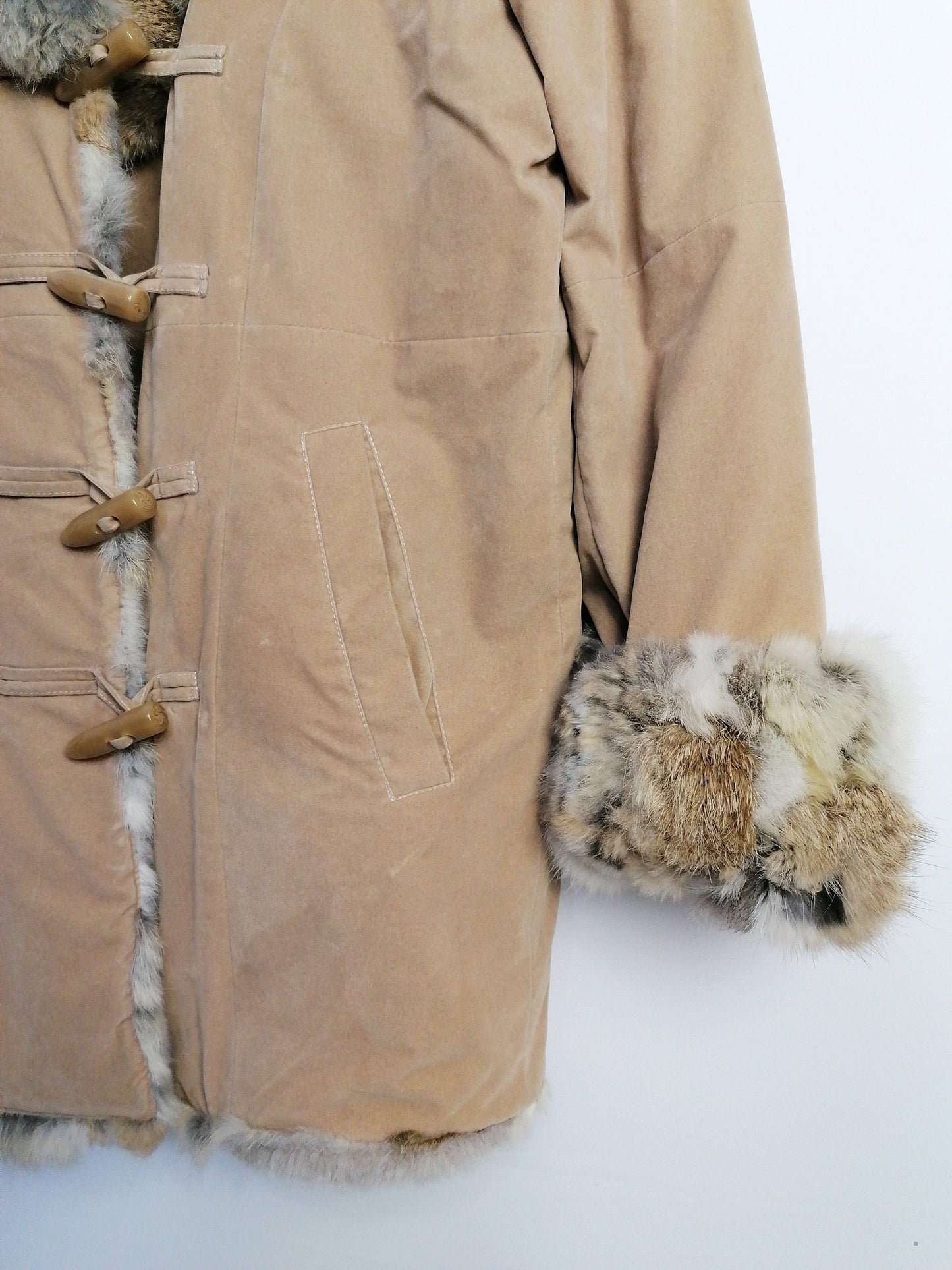 90's Faux Suede Real Fur Trim Oversized Coat