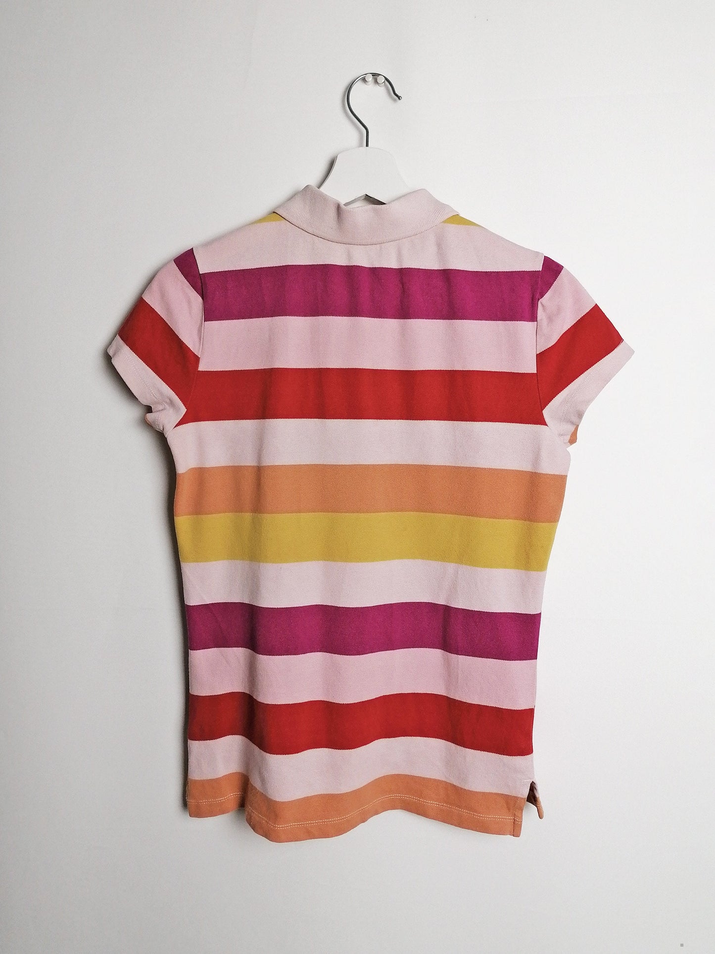 TOMMY Pink Orange Yellow Stripes Polo T-shirt - size S-M