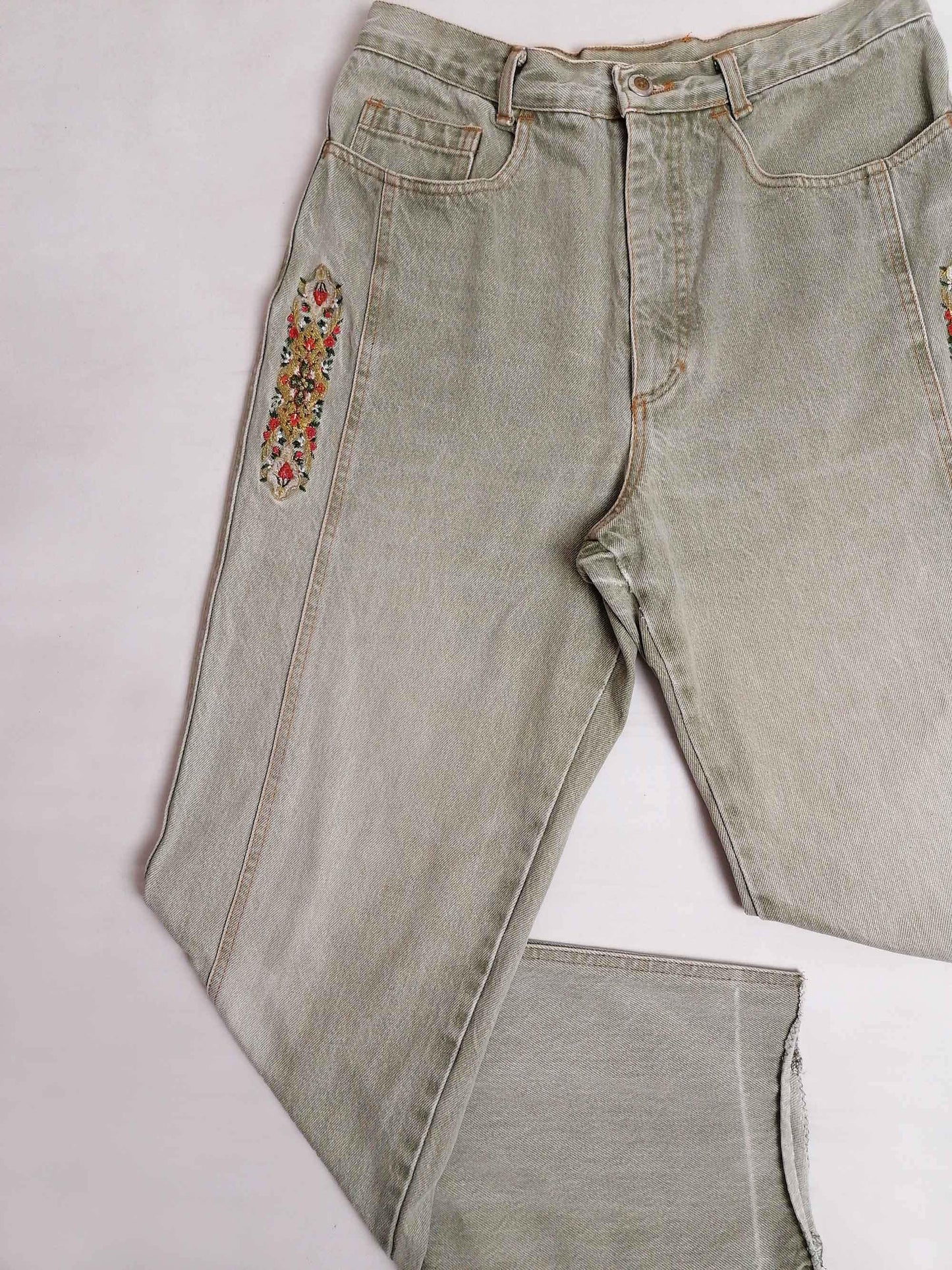 Vintage 80's COTTON LINE High Waist Mom Jeans Embroidery - size S-M ( 30" waist)