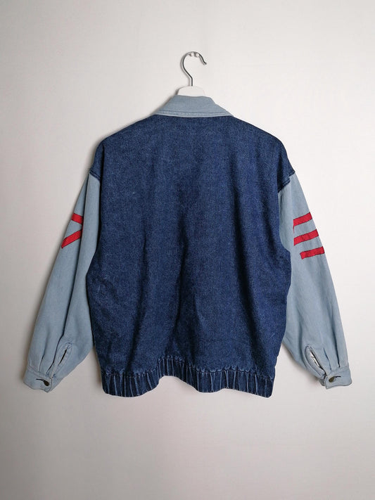 80's Denim College Jacket with Patches - size M