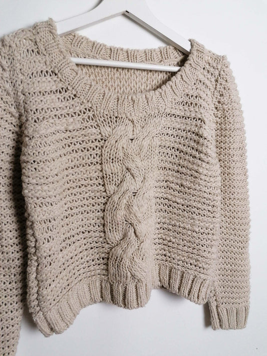 Y2K Cable Knit Crop Sweater - size S-M
