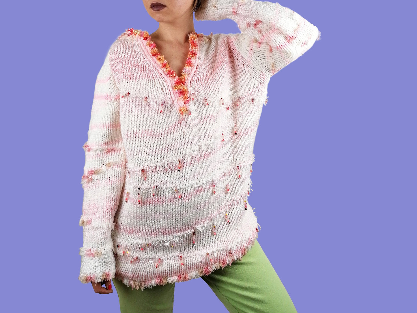 Handmade Fluffy Cotton Candy Sweater - size M-L