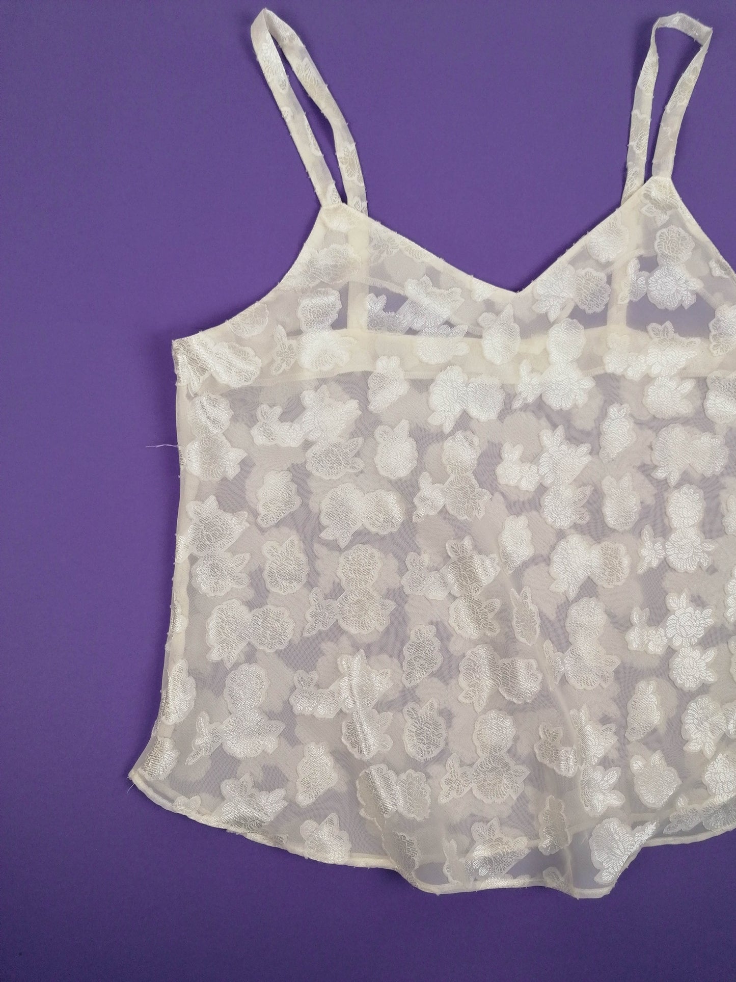 Vintage Butter-white Sheer Cami - size M-L